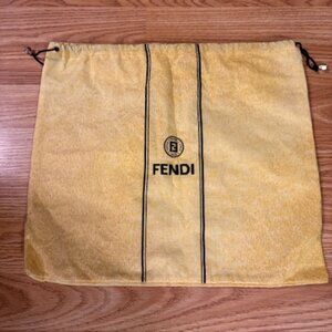 Vtg FENDI Gold Wheat Dust Bag 13x14.5" Golden Logo Drawstring Metal Hardware